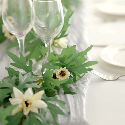 AliKopy 5.5ft Cream Artificial Daisy & Magnolia Leaf Garland - UV Resi