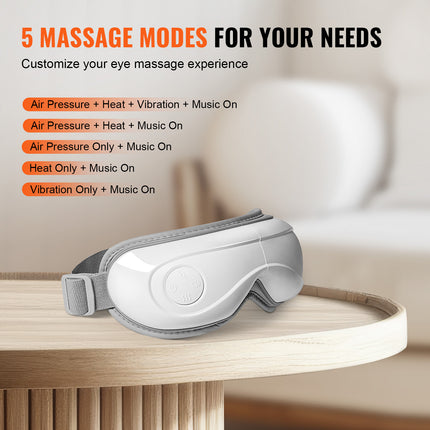 VEVOR Heated Eye Massager - 5 Modes, Bluetooth Music, Foldable Design