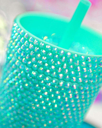 Emerald Elegance Rhinestone-Studded Tumbler for Luxurious Hydration