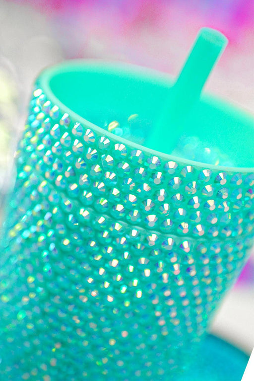 Glamorous Green Straw Cup with Sparkling Rhinestones