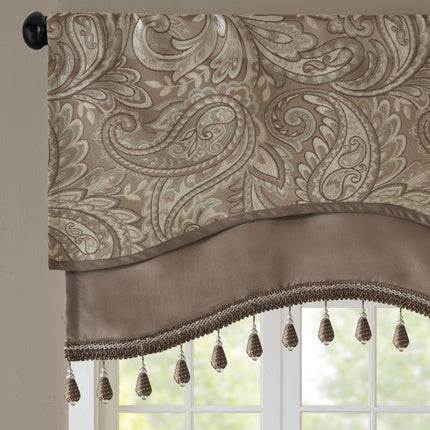 Room & Decor Jacquard Window Valance with Beads, 50x18", Blue/Brown