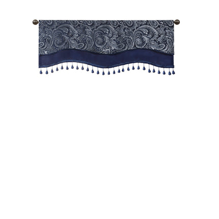 Room & Decor Navy Jacquard Window Valance with Beads, 50x18