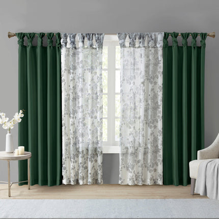 Room and Decor Twist Tab Lined Window Curtain Panel, Green 50x84", Ene