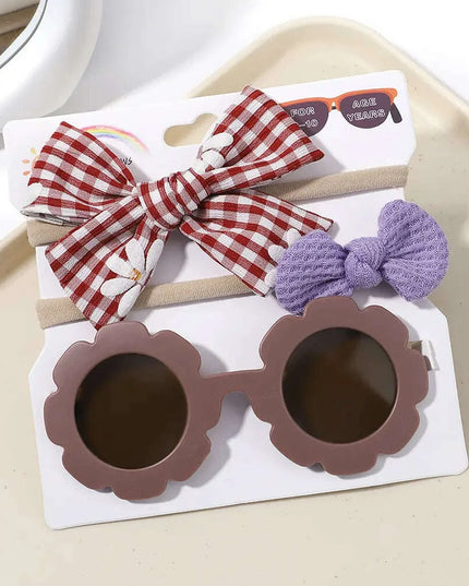 3Pcs/Set Newborn Print Bowknot Headbands and Cute Round Sunglasses