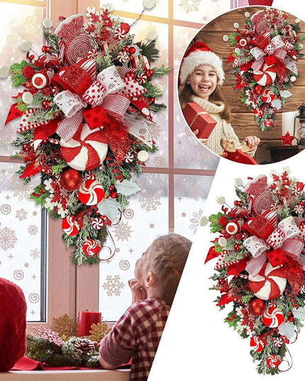 Christmas Wreath Candy Upside Down Tree Garland Artificial Xmas Ornament Hpme Porch Window Door Wall Hanging Decoration