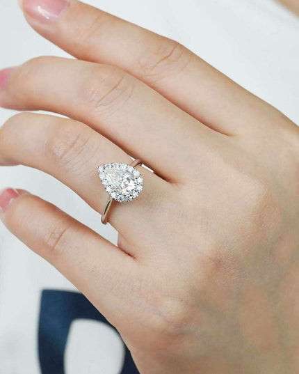 Teardrop Moissanite Sterling Silver Ring - Elegant 1.5 Carat Design with Platinum Finish