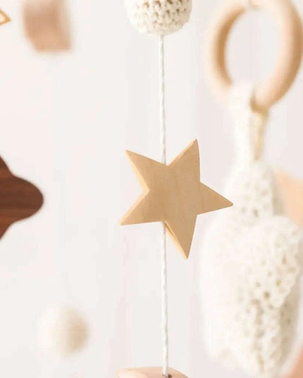 Wooden Musical Baby Rattle Mobile with Crib Bell for Newborns – Infant Hanging Toy Holder for 0-24 Months