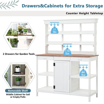 Room & Decor 66" Outdoor Farmhouse Wooden Potting Bench with Drawers &