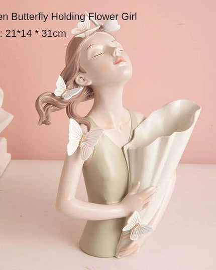 Nordic Elegance Butterfly Maiden Resin Vase - Chic Decorative Accent for Your Home