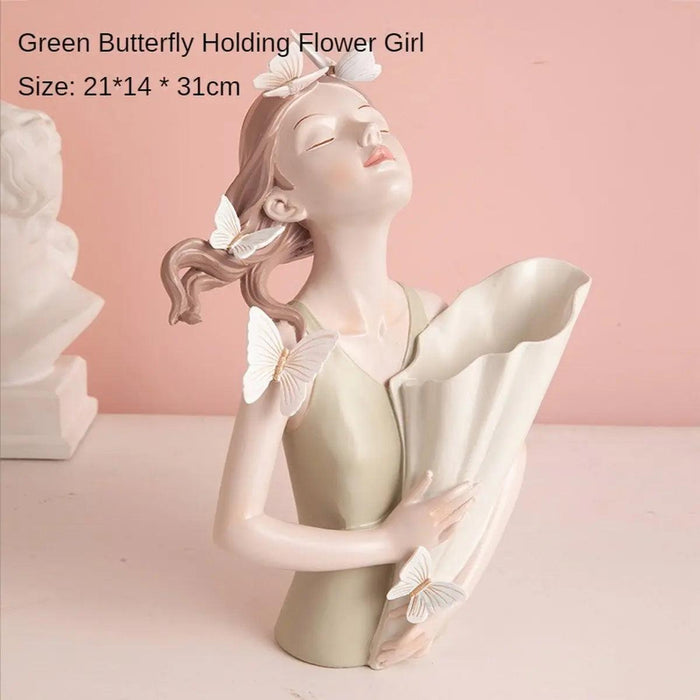 Nordic Butterfly Girl Resin Vase - Exquisite Home Decor Piece