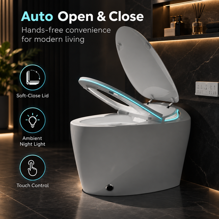 Smart Toilet with Built-In Bidet & Foot Sensor – Intelligent One-Piece, Auto Open/Close Lid
