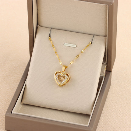 Double-layer Love Necklace With Rhinestones Titanium Steel Pendant Fas