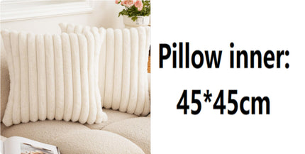 Rabbit Fur Solid Color Vertical Bar Plush Square Cushion Cover