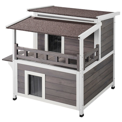 Peekaboo Studio VEVOR 2-Story Wooden Cat House with Balcony & Roof