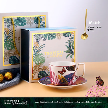 Jungle Ceramic European Light Luxury Hand Painted Cup And Saucer Suit