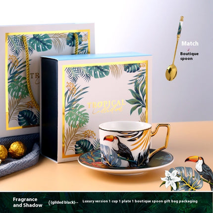 Jungle Ceramic European Light Luxury Hand Painted Cup And Saucer Suit