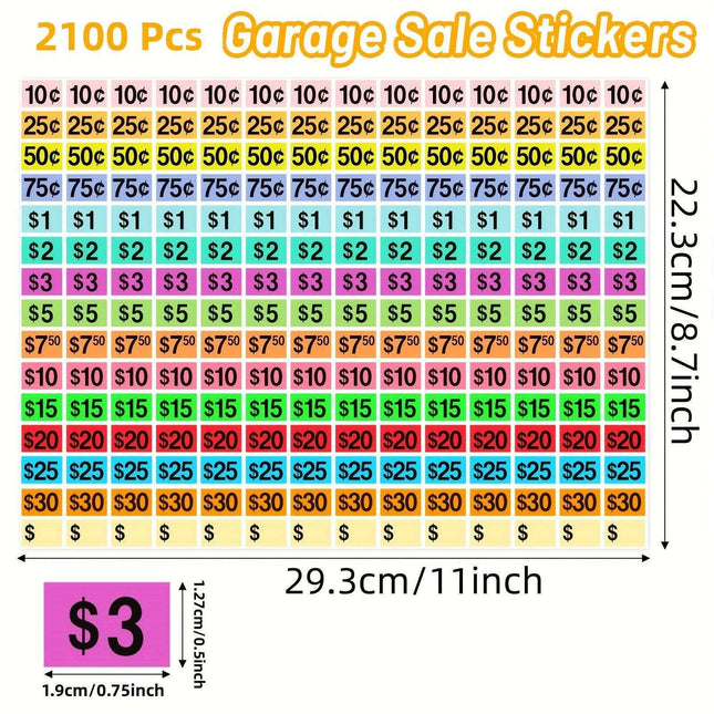 2100 Colorful Polka Dot Self-Stick Pricing Stickers for Yard Sales and Flea Markets, Matte Finish, Fun Rectangular Tags