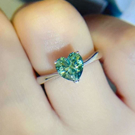 Green Diamond Heart Ring with Lab-Created Diamond Stone - A Symbol of Love and Beauty