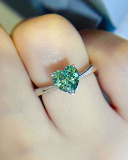 Green Diamond Heart Ring with Lab-Created Diamond Stone - A Symbol of Love and Beauty