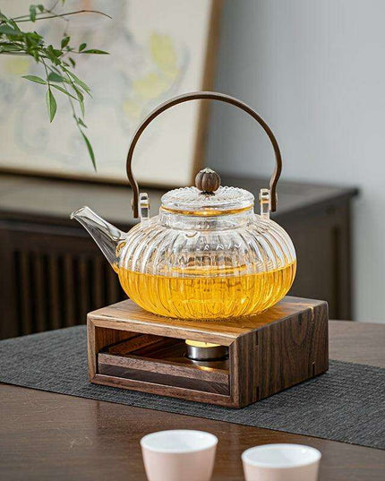 800ML Borosilicate Glass Teapot with Wooden Handle and Built-in Strainer for Effortless Stovetop Brewing