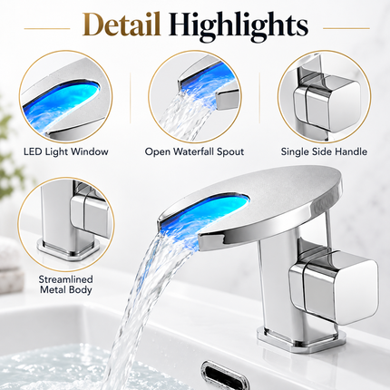 Waterfall LED Basin Faucet with Colour-Changing Temperature Display
