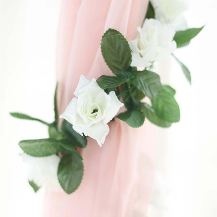 AliKopy 6ft UV Protected Cream Silk Rose Garland - Durable Flower Chai