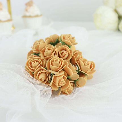 AliKopy 48 Real Touch Gold Foam Rose Buds with Stem for DIY Crafts