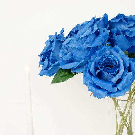 AliKopy 17" Royal Blue Silk Jumbo Rose Bouquet - Premium Quality, Wedd