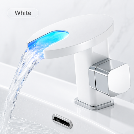 Waterfall LED Basin Faucet with Colour-Changing Temperature Display