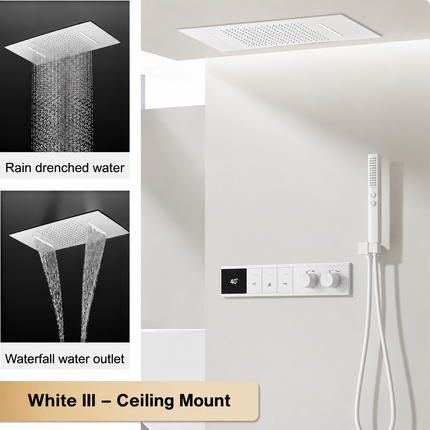 LED Digital Thermostatic Shower Set with Ceiling Rain Head & Slide Bar