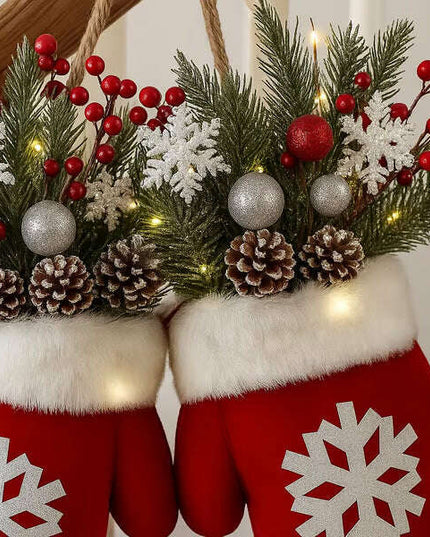 Christmas Garland Creative Glove Shaped Simulated Flower Wreath Window Door Gate Decoration Door Sign Xmas Party Decoration