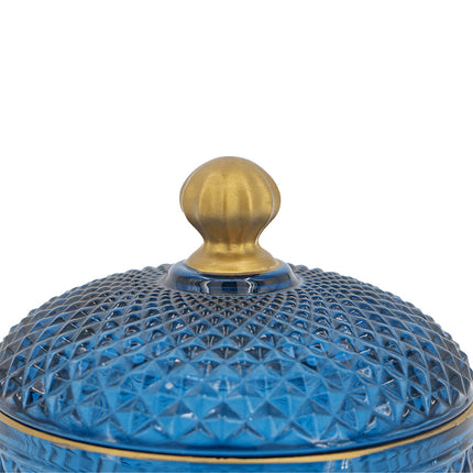 Room & Decor S2 Blue Gold Glass Candy Jar with Lid - Christmas Decor