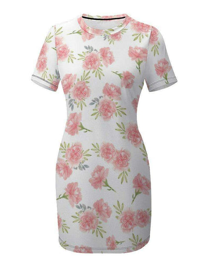 Chic White Wrap Dress with Short Sleeves and Round Neckline