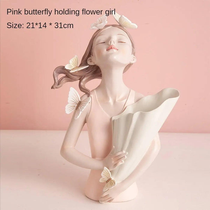 Nordic Butterfly Girl Resin Vase - Stylish Home Decor Piece