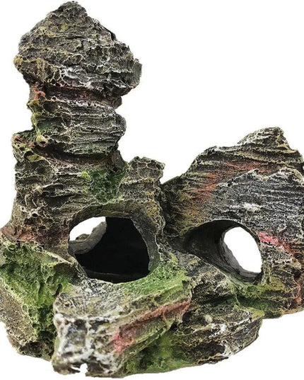 Realistic Mountain Cave Rockery Ornament for Aquariums - Durable Resin Fish Tank Decoration
