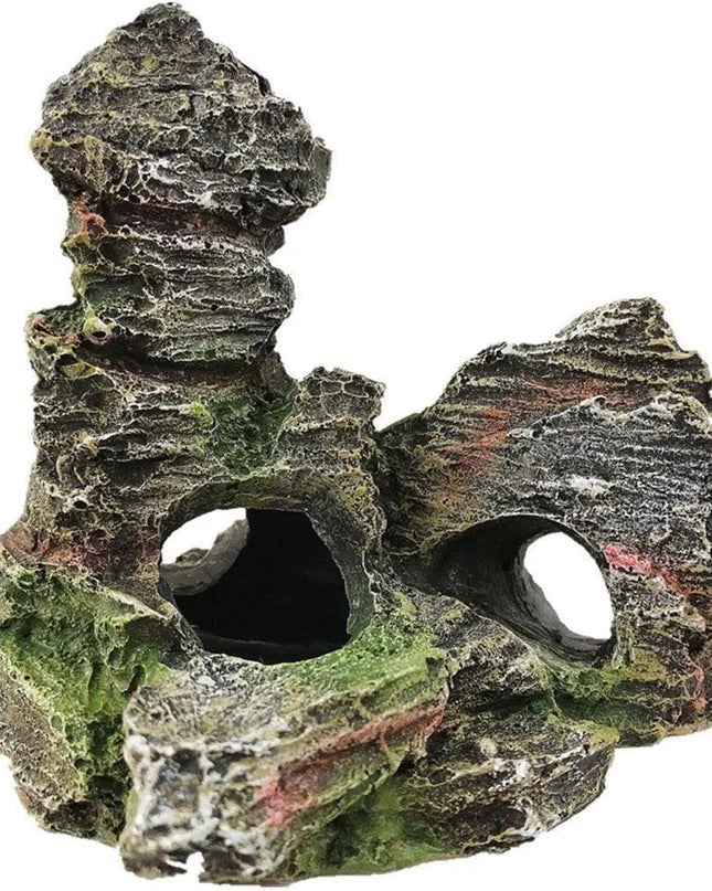 Realistic Mountain Cave Rockery Ornament for Aquariums - Durable Resin Fish Tank Decoration