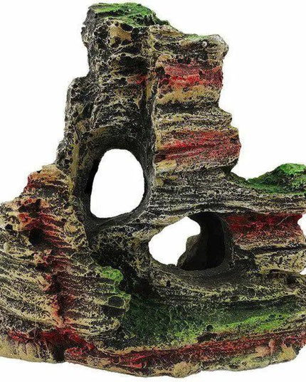 Realistic Mountain Cave Rockery Ornament for Aquariums - Durable Resin Fish Tank Decoration