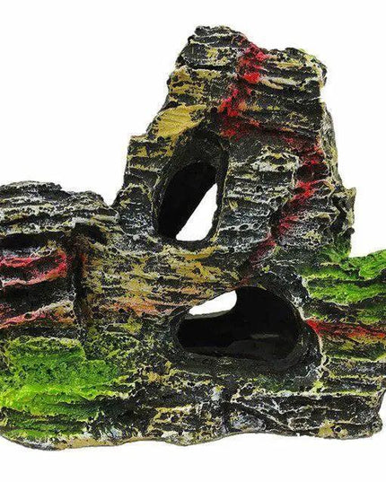 Realistic Mountain Cave Rockery Ornament for Aquariums - Durable Resin Fish Tank Decoration