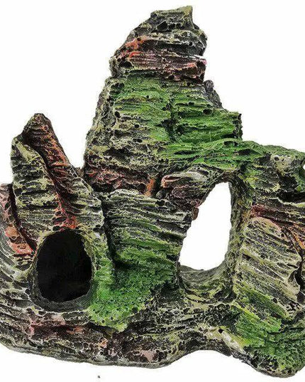Realistic Mountain Cave Rockery Ornament for Aquariums - Durable Resin Fish Tank Decoration
