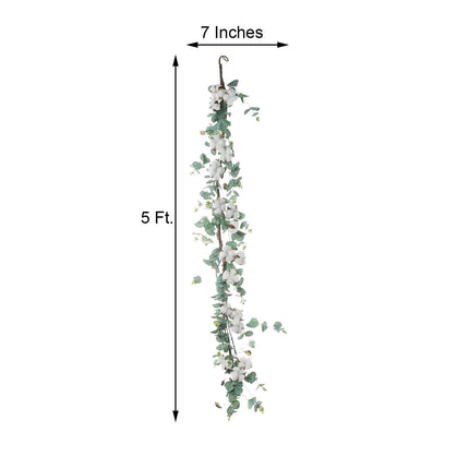 AliKopy 5ft Green Eucalyptus Leaf & Cotton Ball Garland Vine, Durable