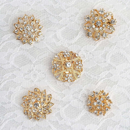 AliKopy 5 Pack Gold Plated Rhinestone Brooches - Floral Sash Pins