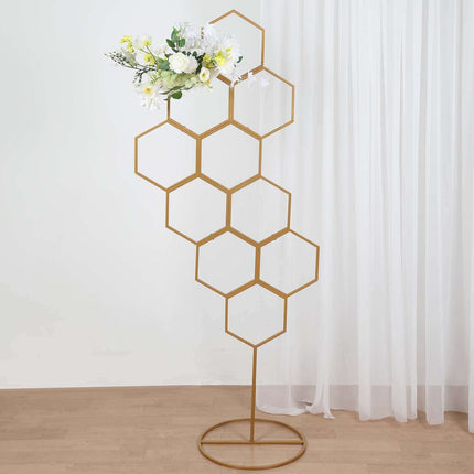 AliKopy 6ft Gold Metal Honeycomb Backdrop Stand & Balloon Arch Display