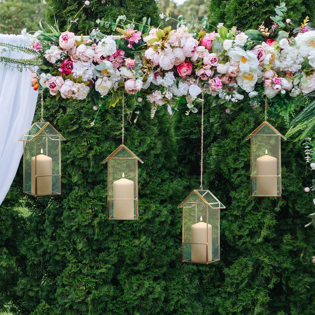 AliKopy Glass Terrarium Hanging Lantern - Gold Metal Design, 11" for A