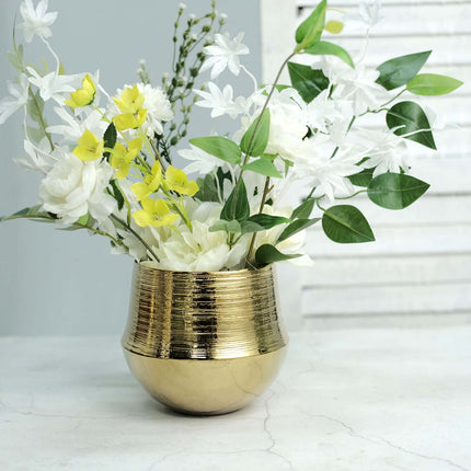 AliKopy 2-Pack Textured Metallic Gold Flower Pots - 6" Ceramic Planter