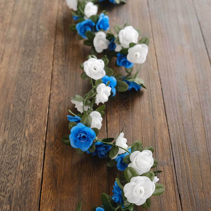 AliKopy 2 Pack 8ft Silk Flower Garland - Royal Blue Mini Rose Vines, 4