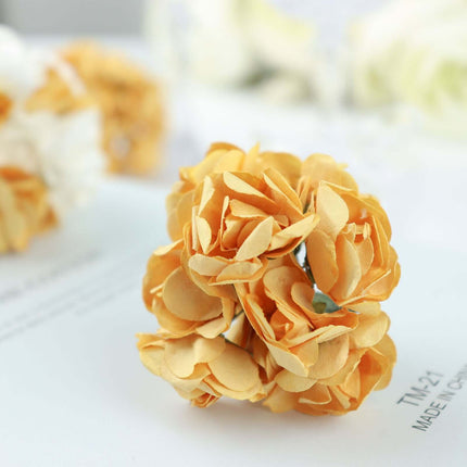 AliKopy 144 Gold Paper Mini Craft Roses - DIY, Wire Stems Included