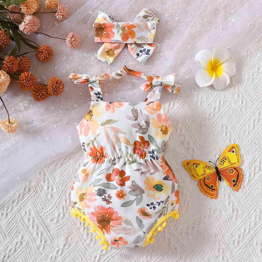 Floral Print Bow Accent Baby Romper