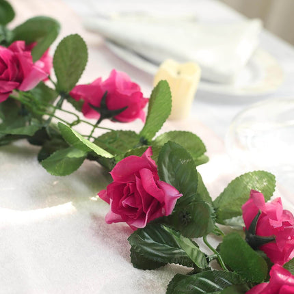 AliKopy 6ft UV Protected Fuchsia Silk Rose Garland - Indoor/Outdoor De