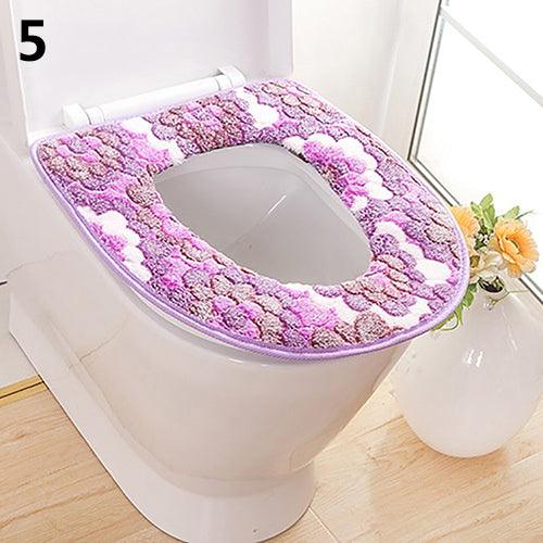 Floral Elegance Coral Fleece Toilet Cover - Warm, Comfortable, and Stylish Seat Lid Pad