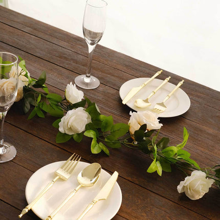AliKopy 2 Pack 7ft Ivory Silk Flower Garland - Mini Rose Vines, 26 Hea